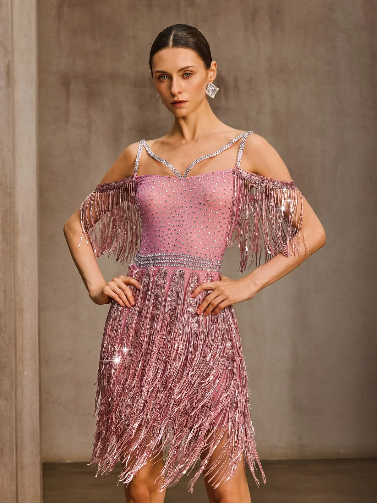 Kynthera Fringe Sequin Rhinestone Mini Dress - Image 4