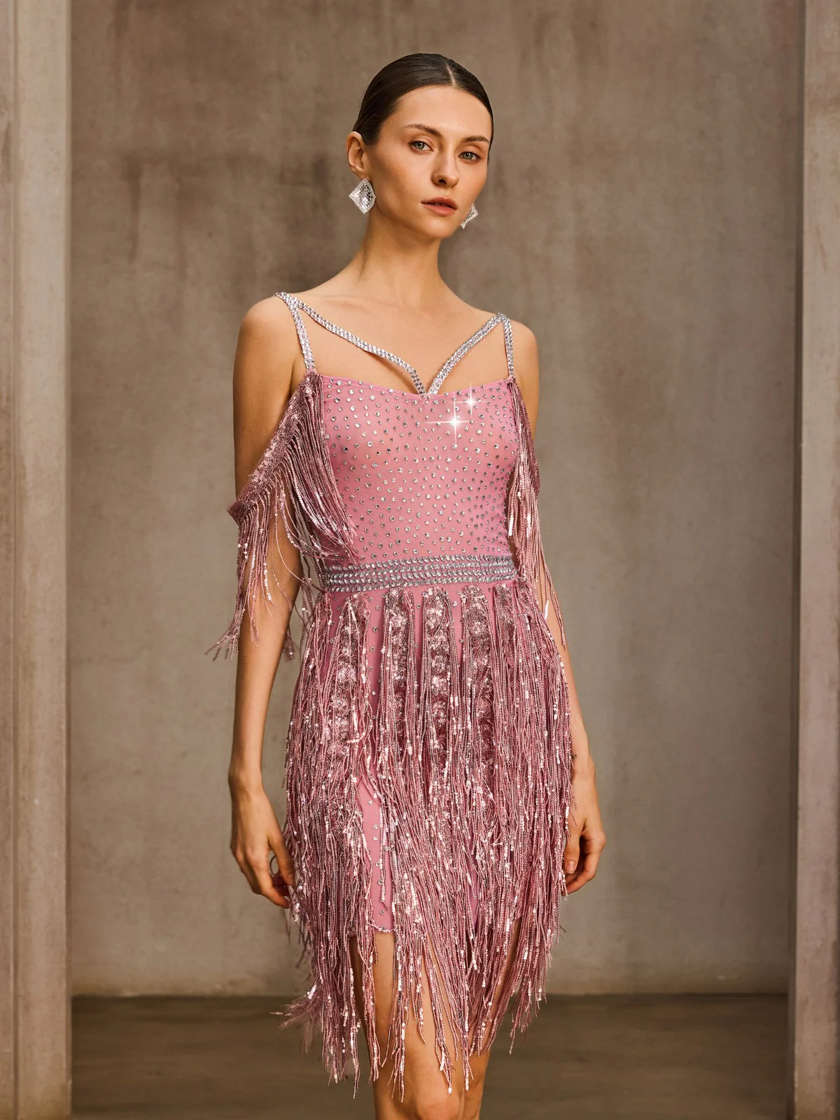 Kynthera Fringe Sequin Rhinestone Mini Dress - Image 5