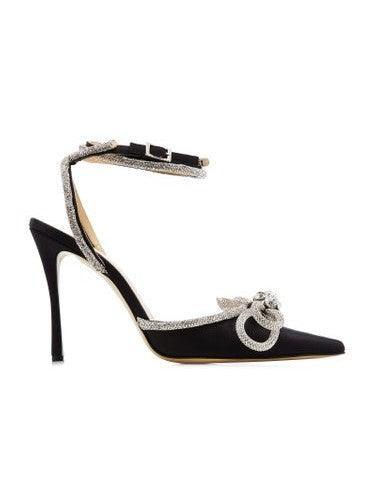 Laila Bow Crystal Satin Heels In Black - Image 2