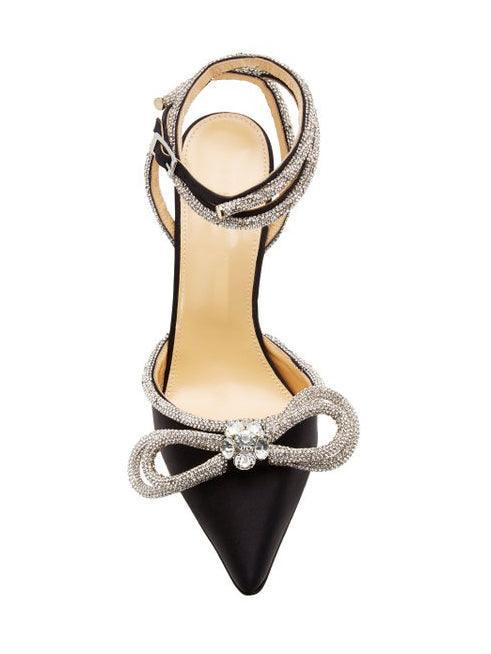 Laila Bow Crystal Satin Heels In Black - Image 3