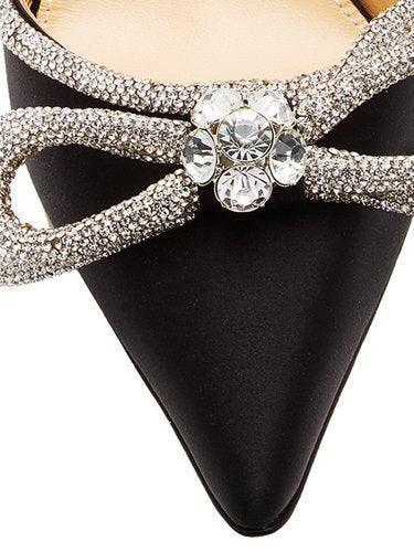 Laila Bow Crystal Satin Heels In Black - Image 5