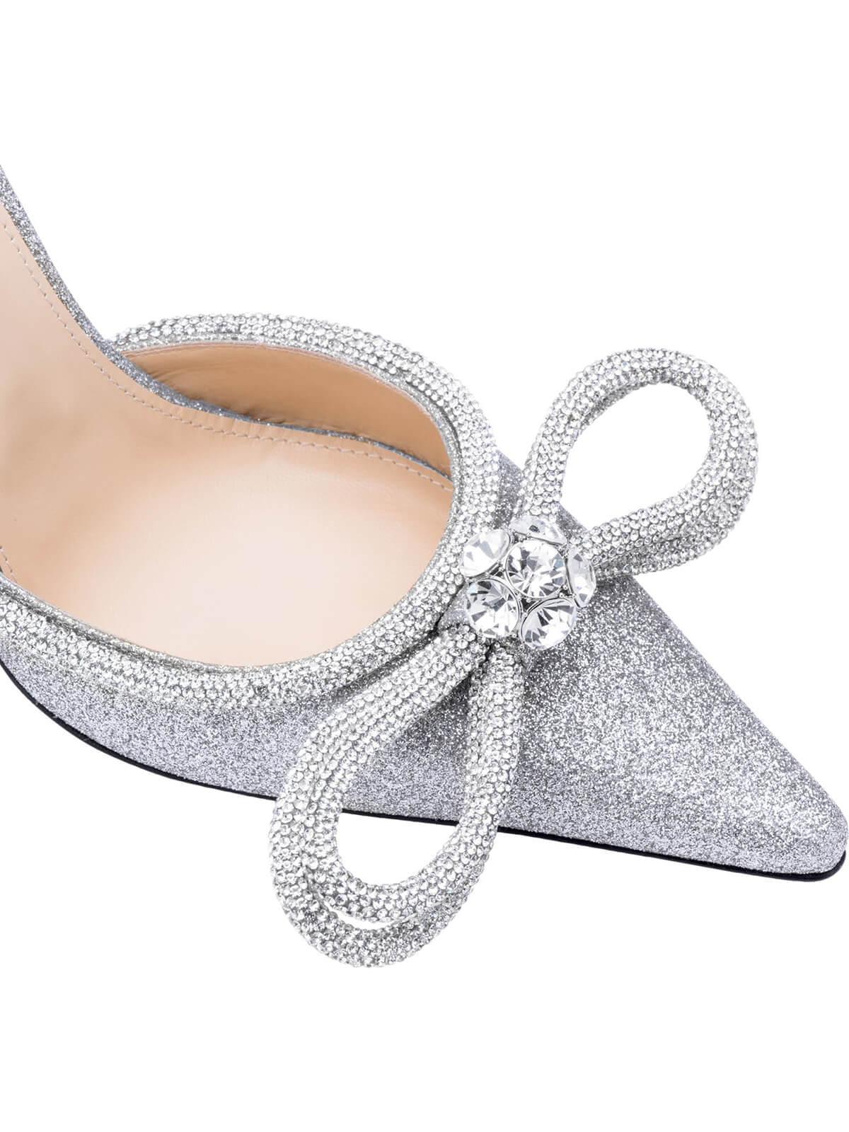 Laila Bow Crystal Satin Heels In Silver - Image 2