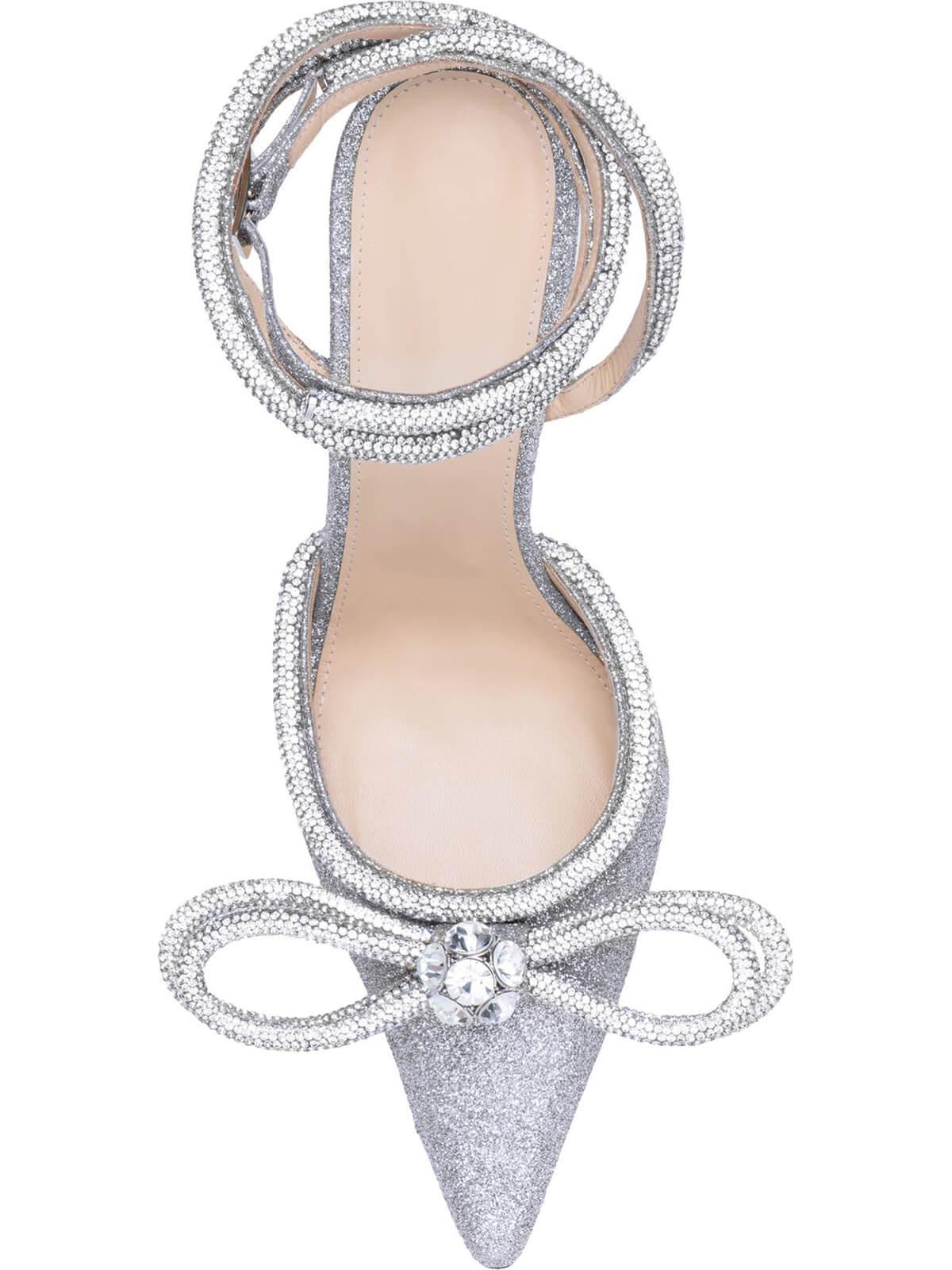 Laila Bow Crystal Satin Heels In Silver - Image 3