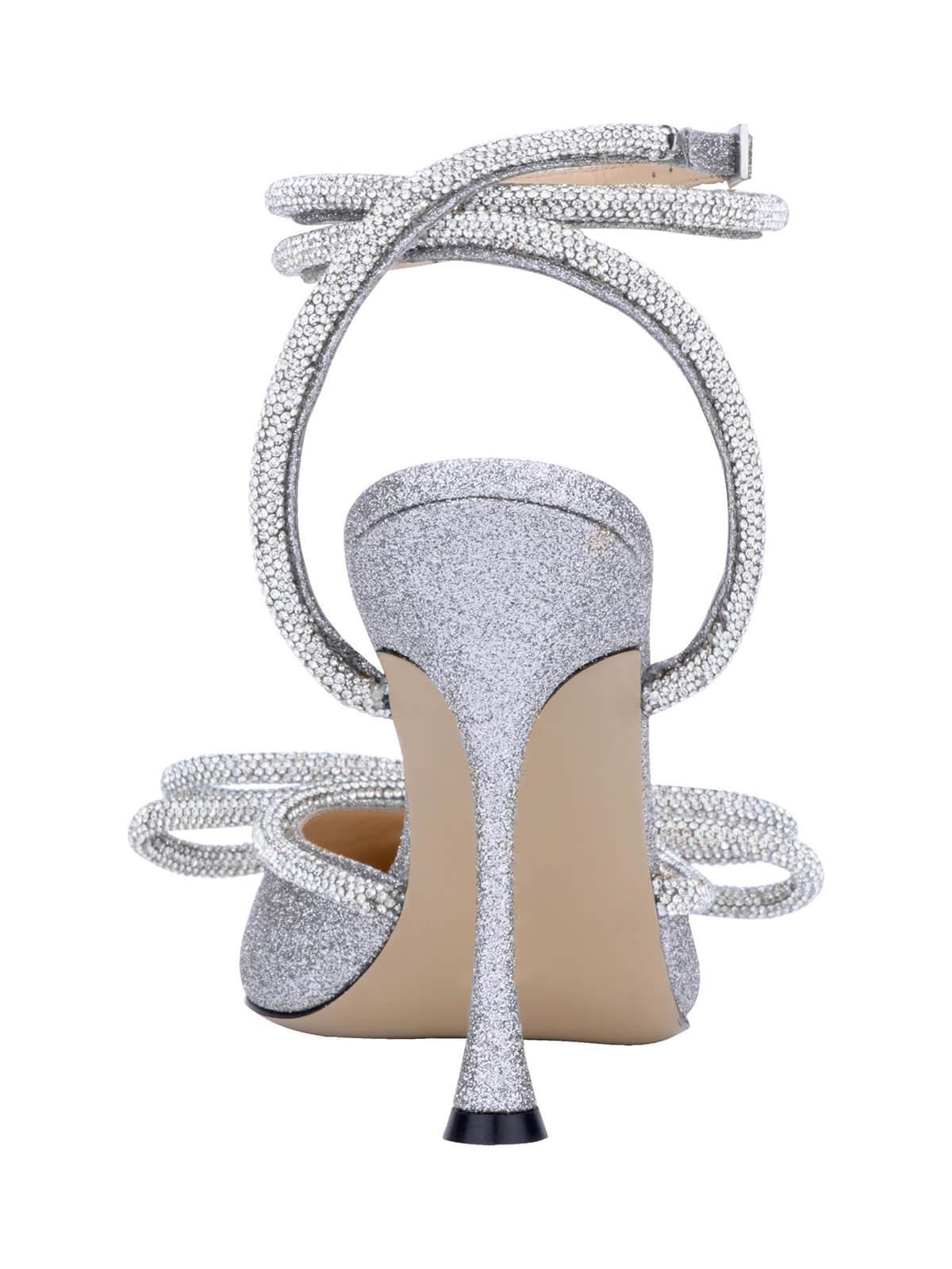Laila Bow Crystal Satin Heels In Silver - Image 4