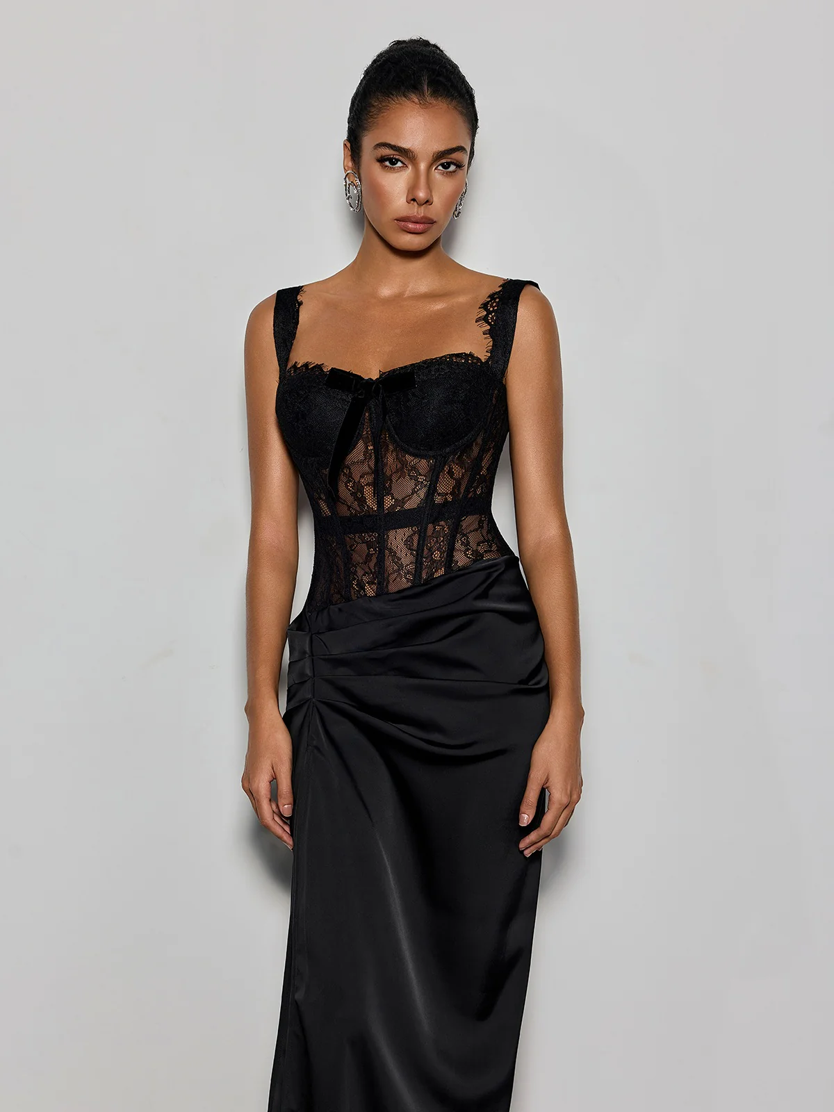Lambdax Lace Split Bow Maxi Dress - Image 9