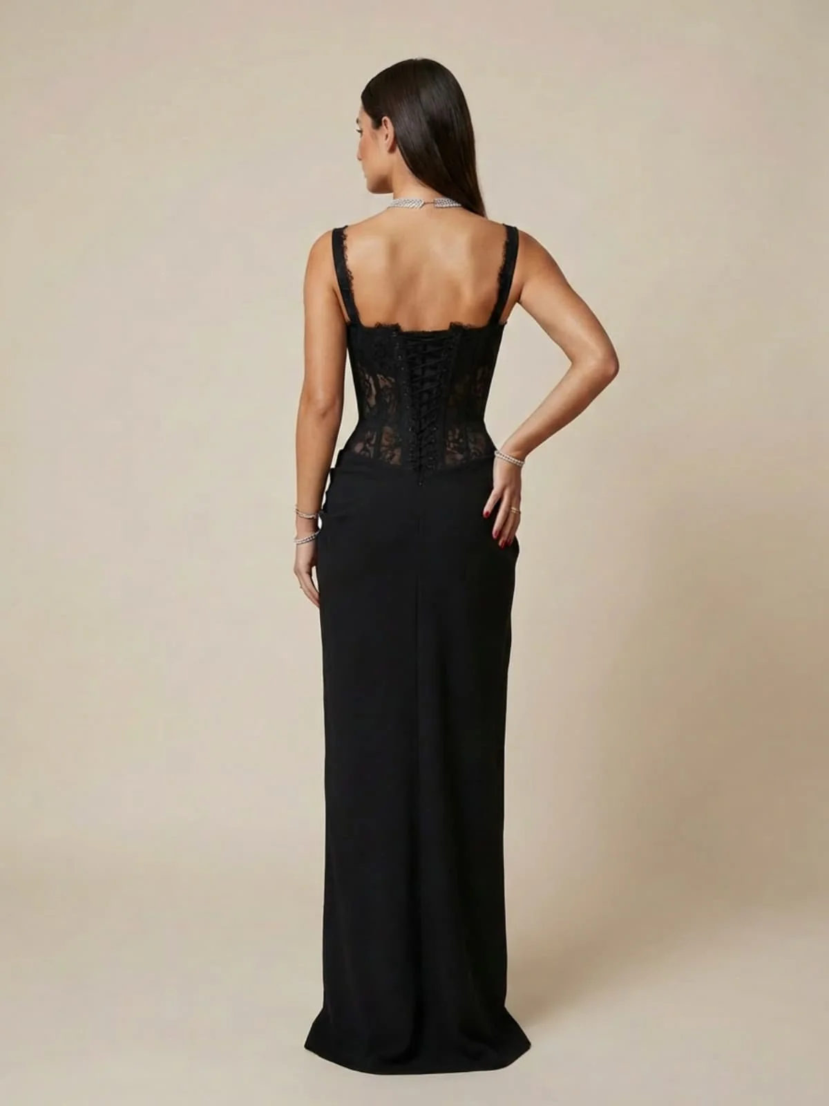 Lambdax Lace Split Bow Maxi Dress - Image 3