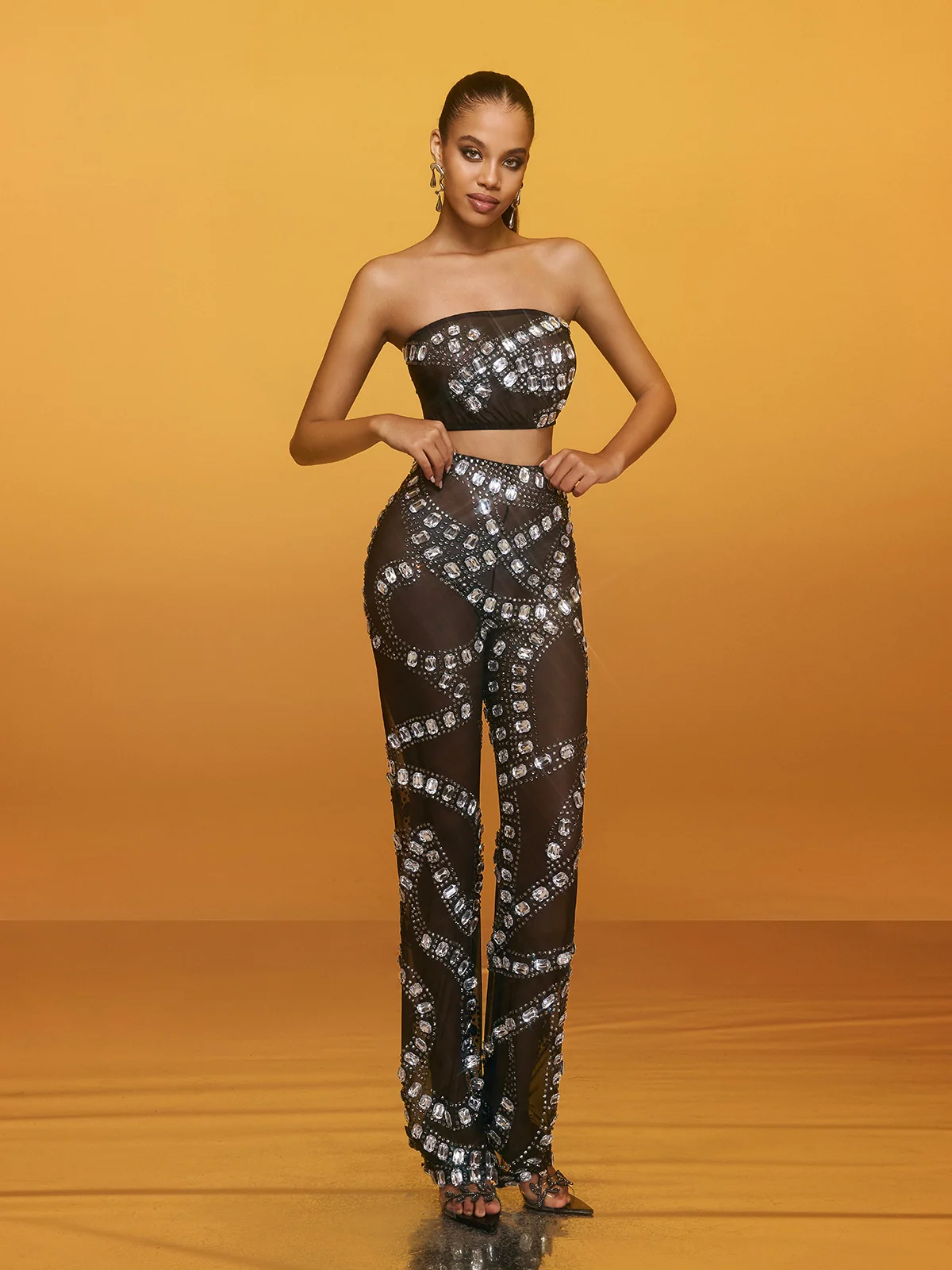 Latika Rhinestone Mesh Pants Set - Image 3