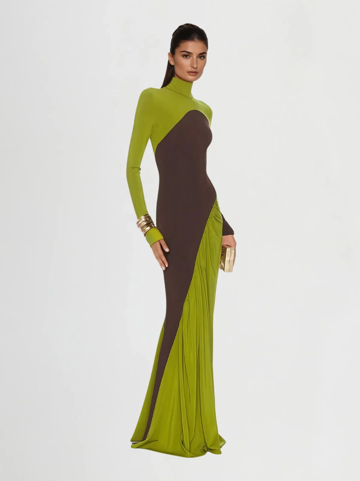 Laurice High Neck Maxi Dress In Green - Image 2