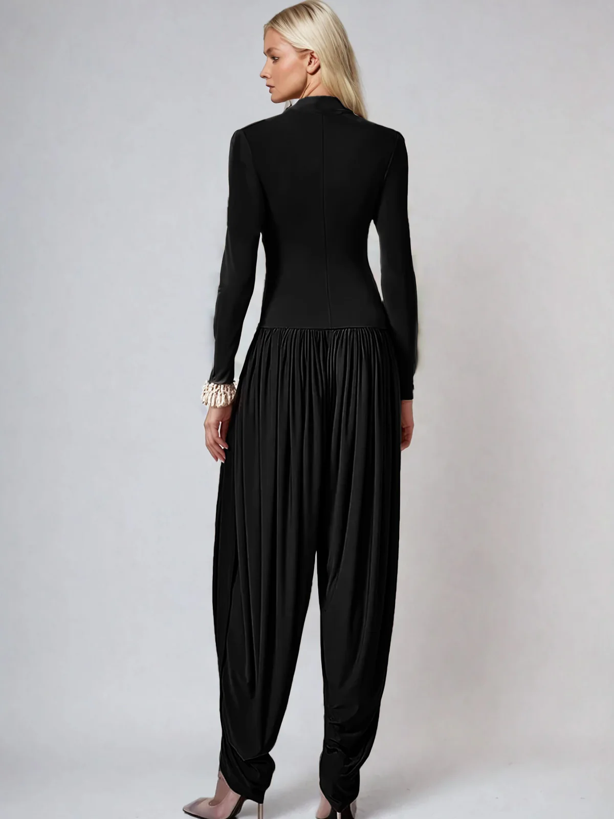Laurien Long Sleeve Ruched Jumpsuit In Black - Image 3