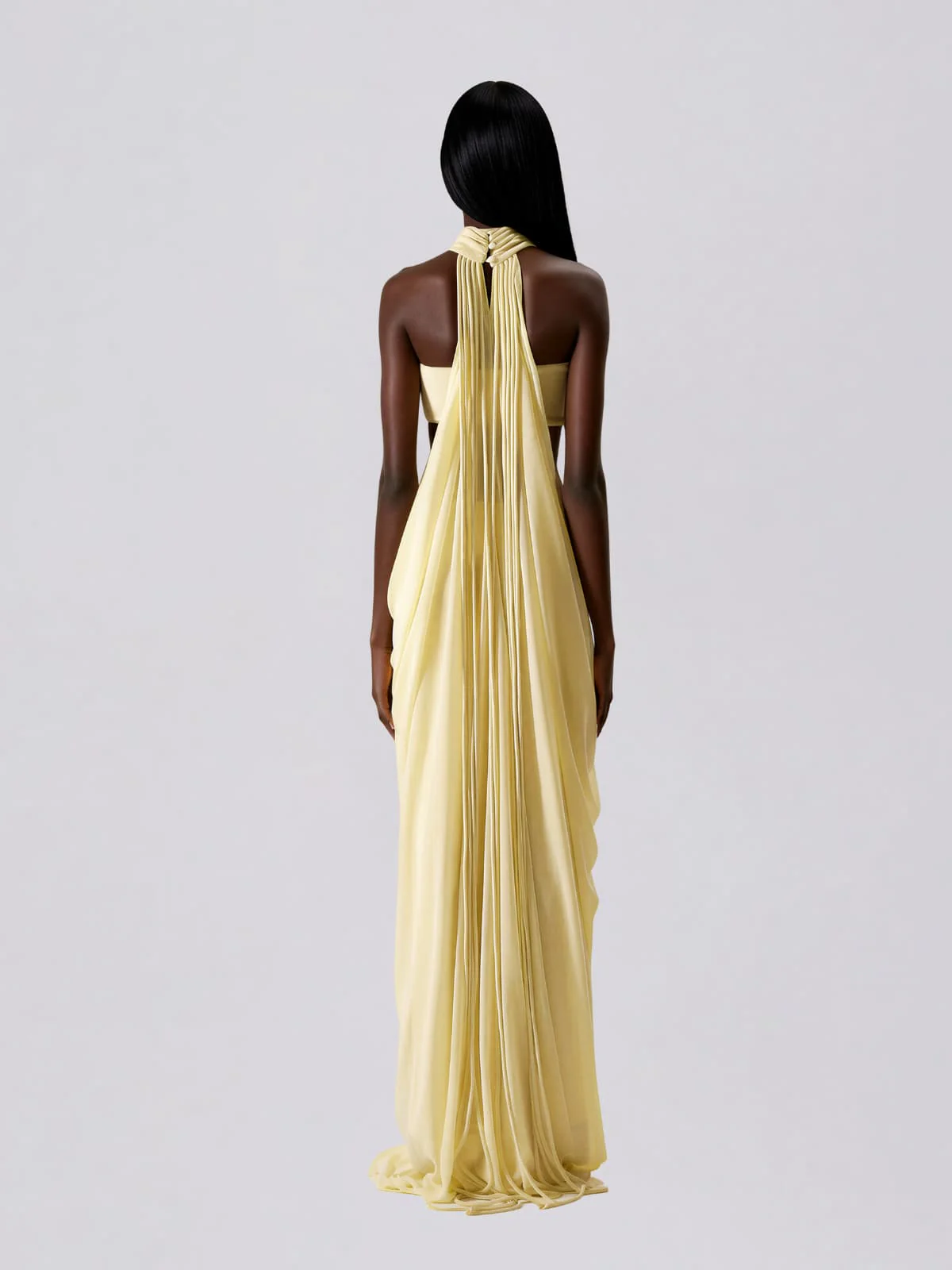 Layric Halterneck Draped Skirt Set In Butter Yellow - Image 4