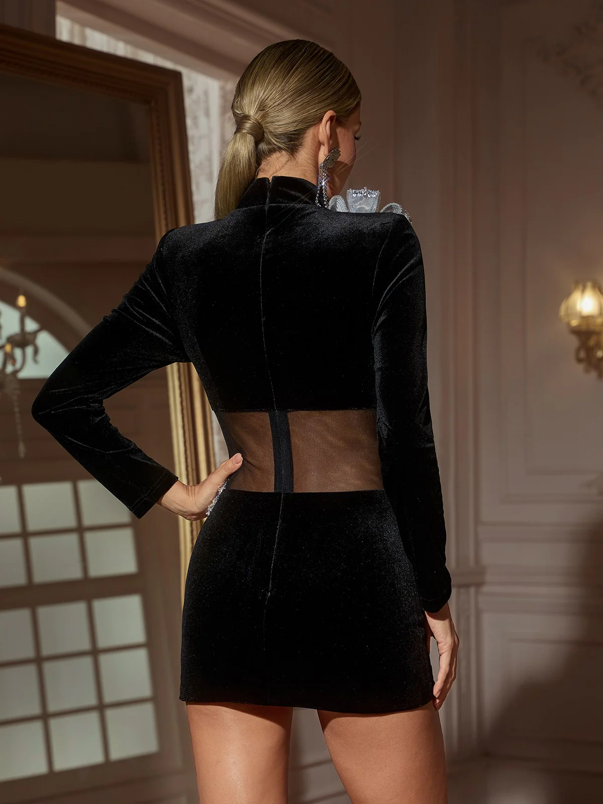 Laythan Long Sleeve Flower Velvet Mini Dress - Image 6