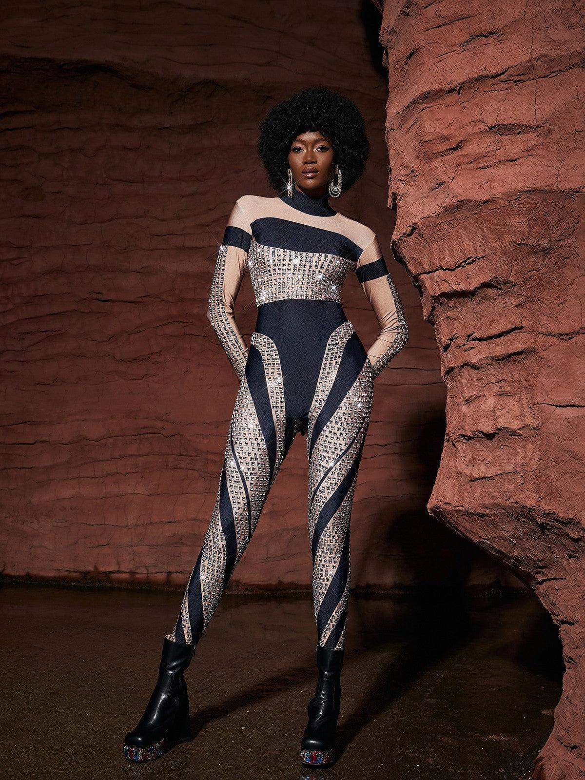 Leatrice Square Rhinestone Stripe Jumpsuit - Image 4