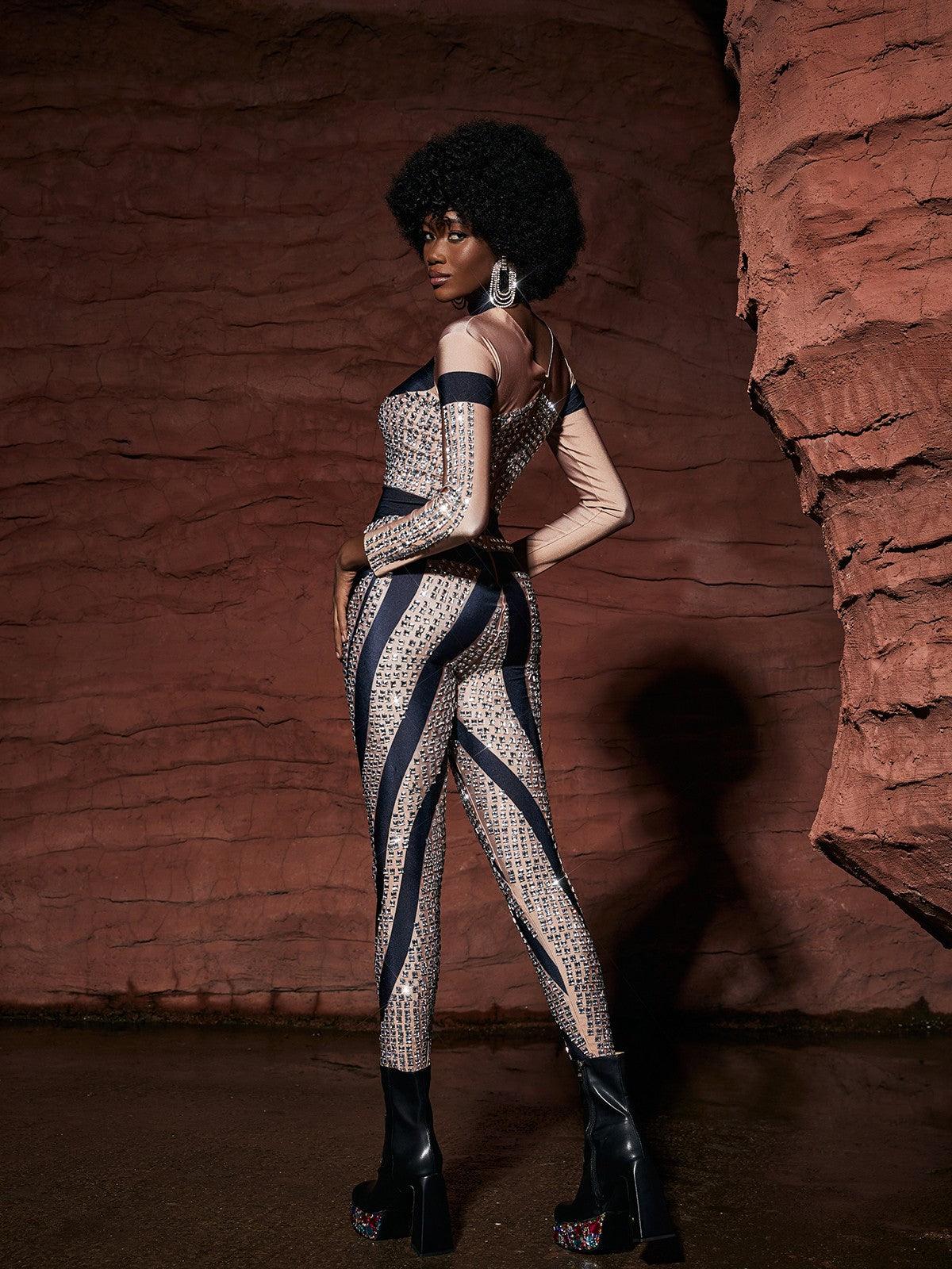Leatrice Square Rhinestone Stripe Jumpsuit - Image 5