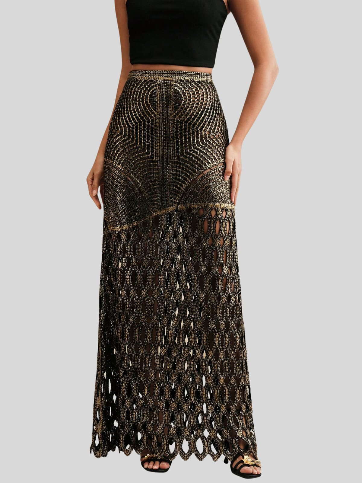 Leldrin Cutout Metallic Skirt In Black & Gold - Image 2