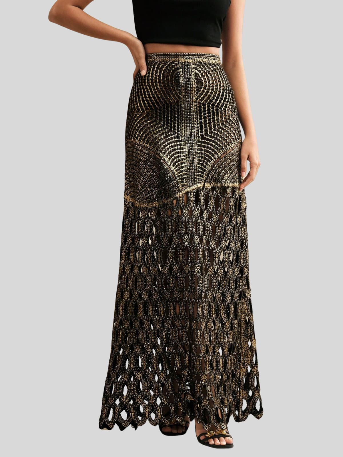 Leldrin Cutout Metallic Skirt In Black & Gold - Image 3