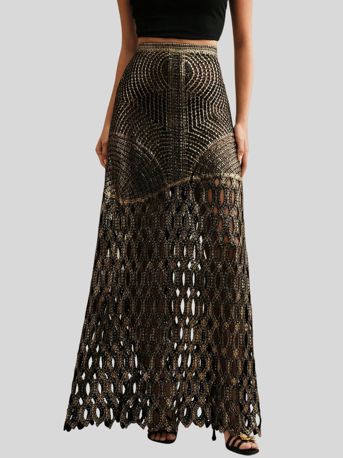 Leldrin Cutout Metallic Skirt In Black & Gold - Image 4