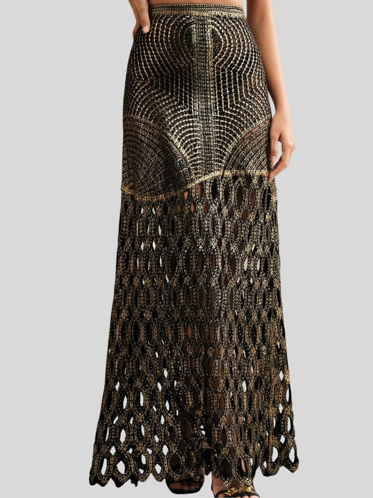 Leldrin Cutout Metallic Skirt In Black & Gold - Image 5