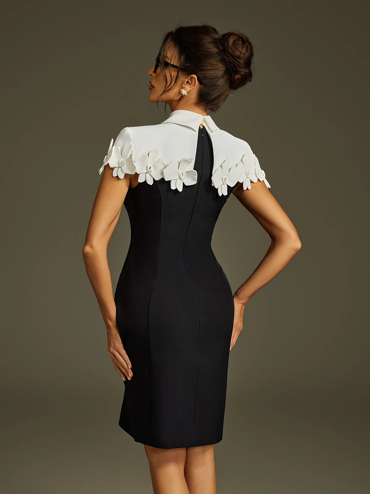 Liona Collar Flower Mini Dress In Black - Image 6