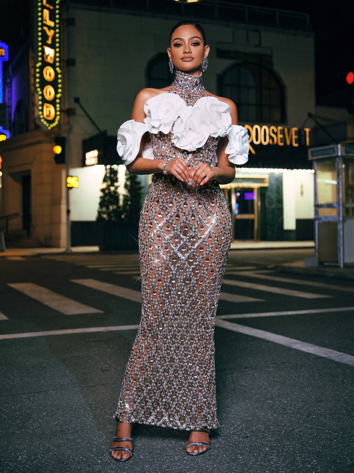Liora Flower Sequin Crystal Maxi Dress - Image 4
