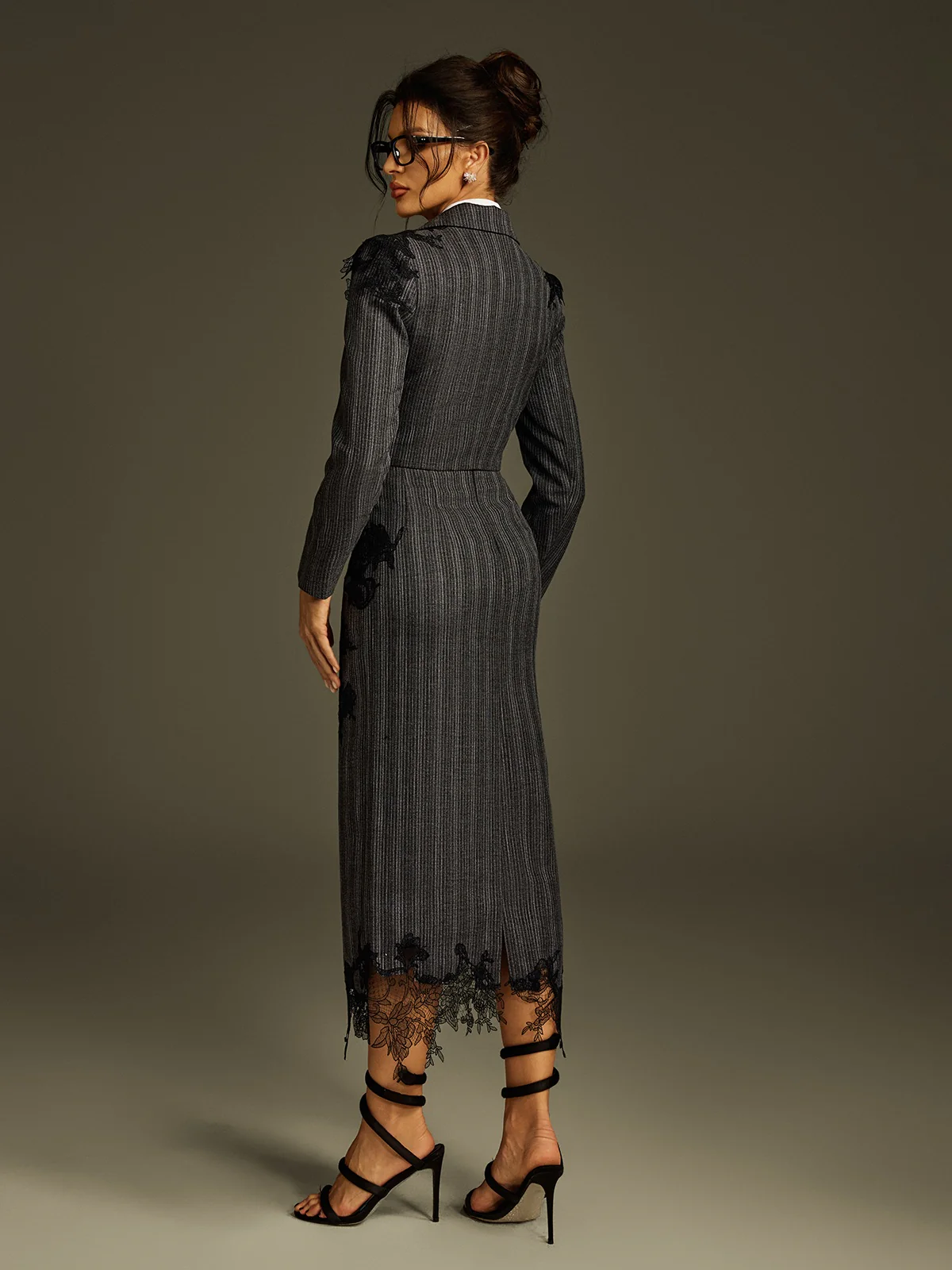 Liselle Lace Stripe Blazer Skirt Set - Image 6