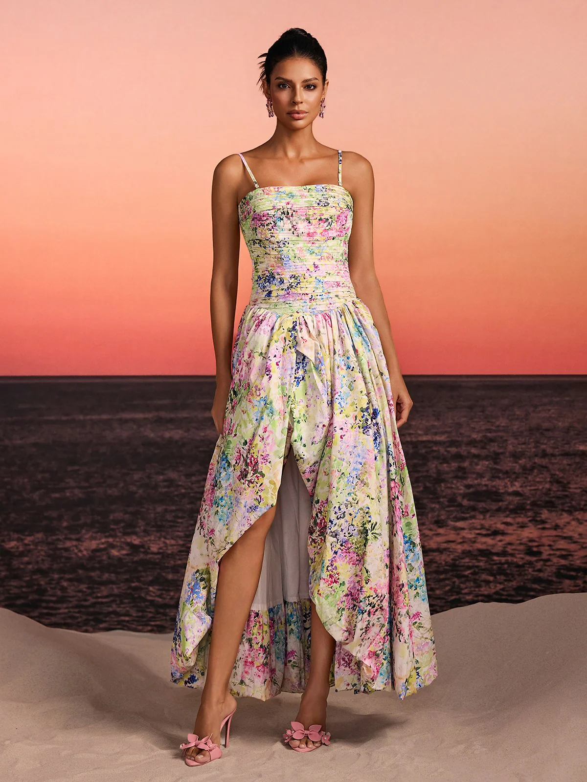 Lodric Spaghetti Printed Asymmetric Dress