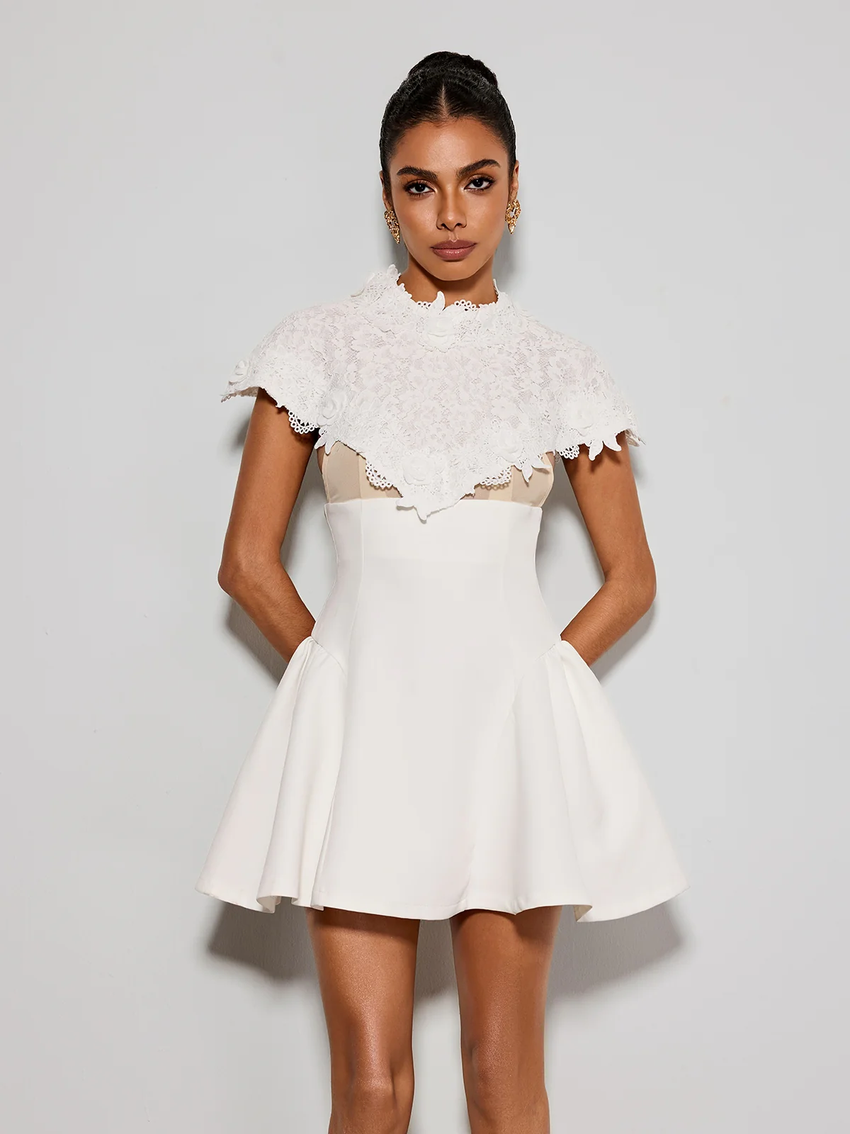Lorene Cape Lace Mini Dress
