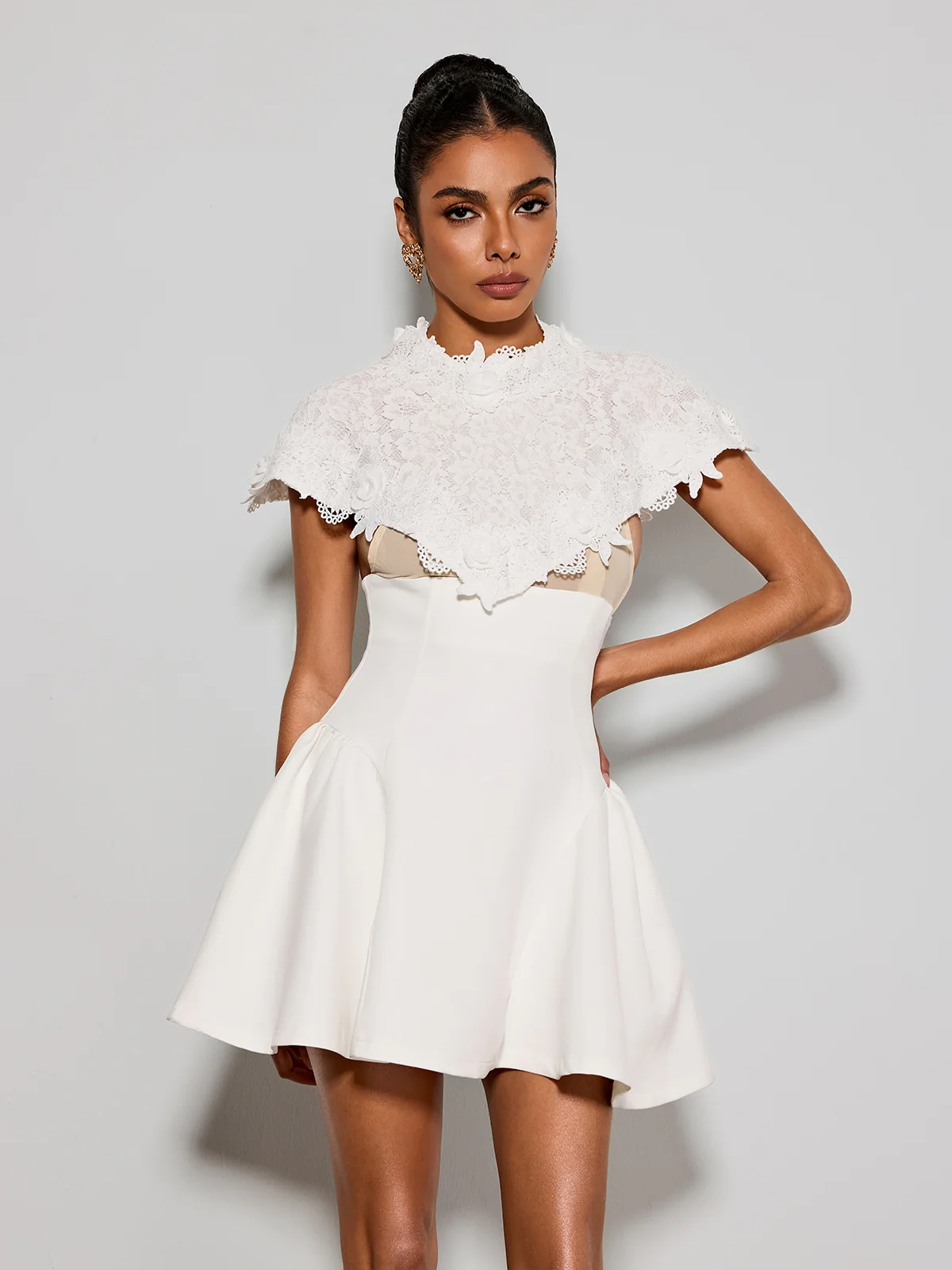 Lorene Cape Lace Mini Dress - Image 2