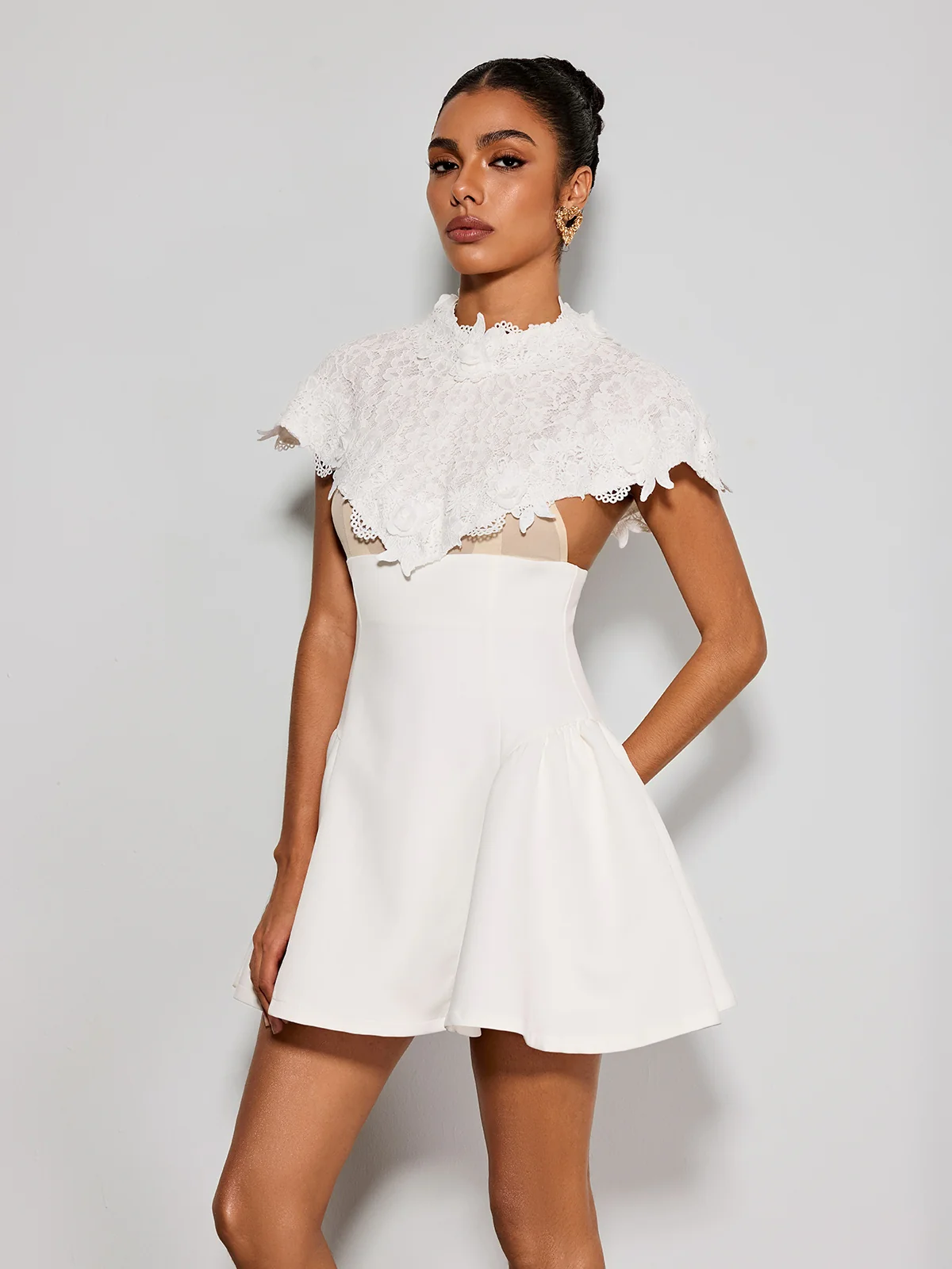 Lorene Cape Lace Mini Dress - Image 3