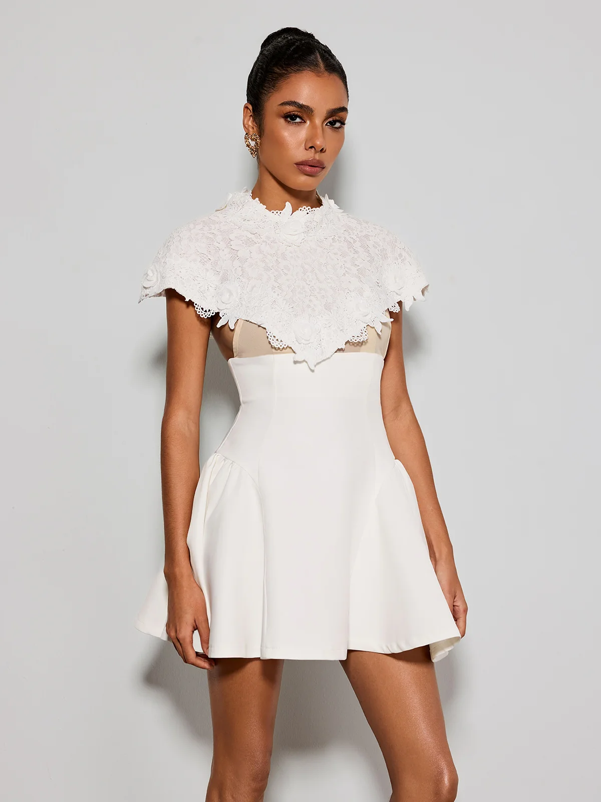 Lorene Cape Lace Mini Dress - Image 4