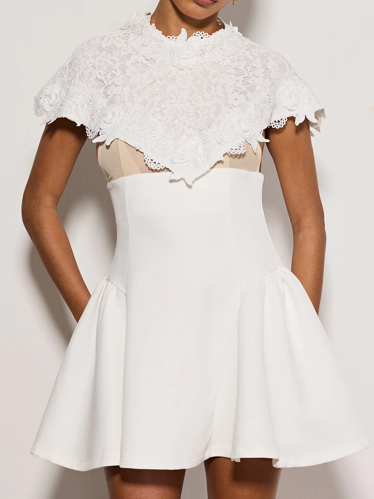 Lorene Cape Lace Mini Dress - Image 6