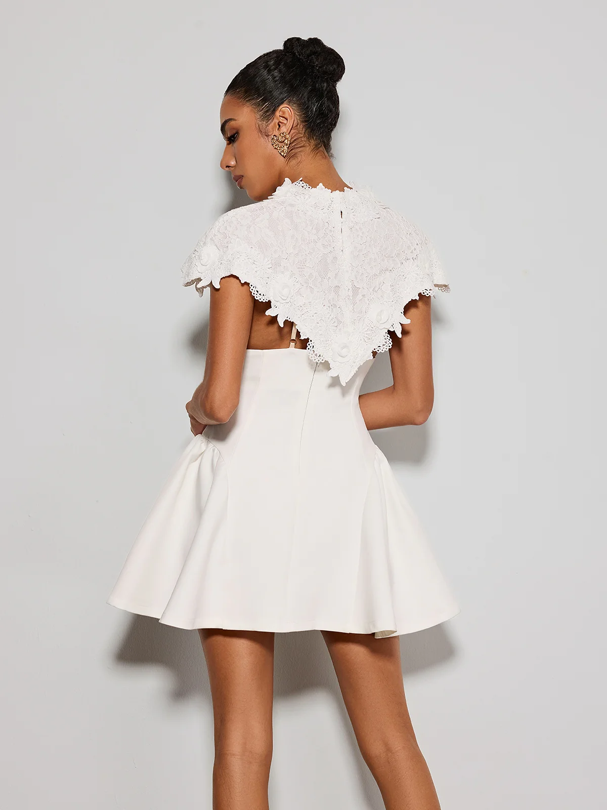 Lorene Cape Lace Mini Dress - Image 7