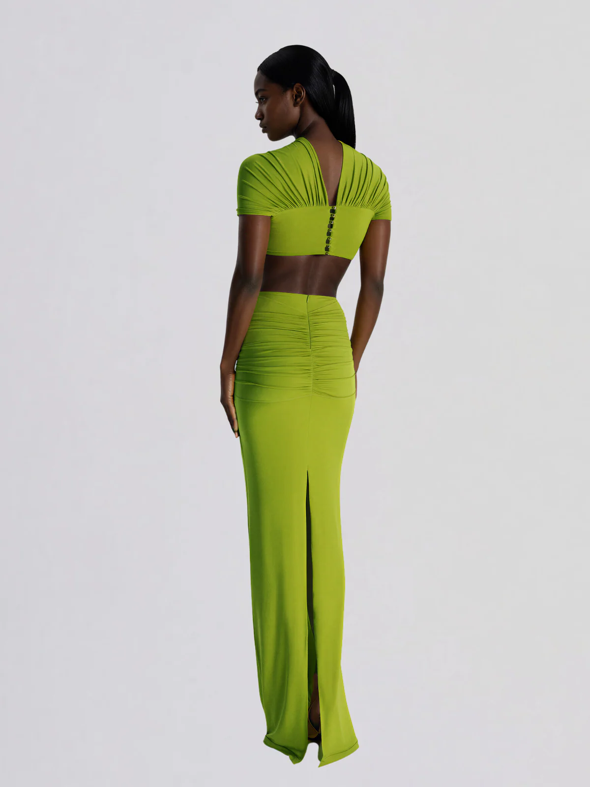 Lorven Ruched Skirt Set In Chartreuse - Image 2