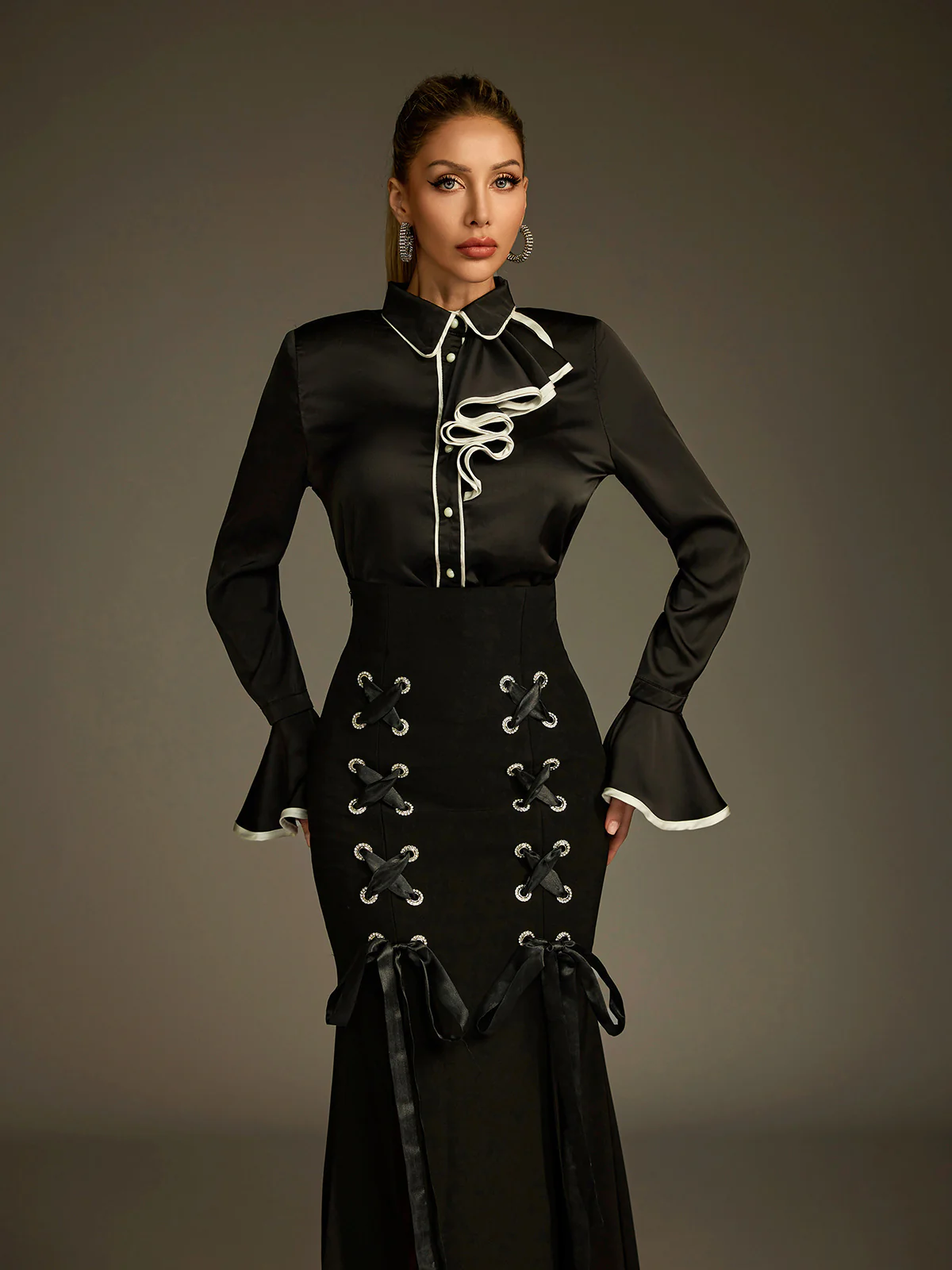 Ludwig Flare Sleeve Lace Up Skirt Set - Image 3
