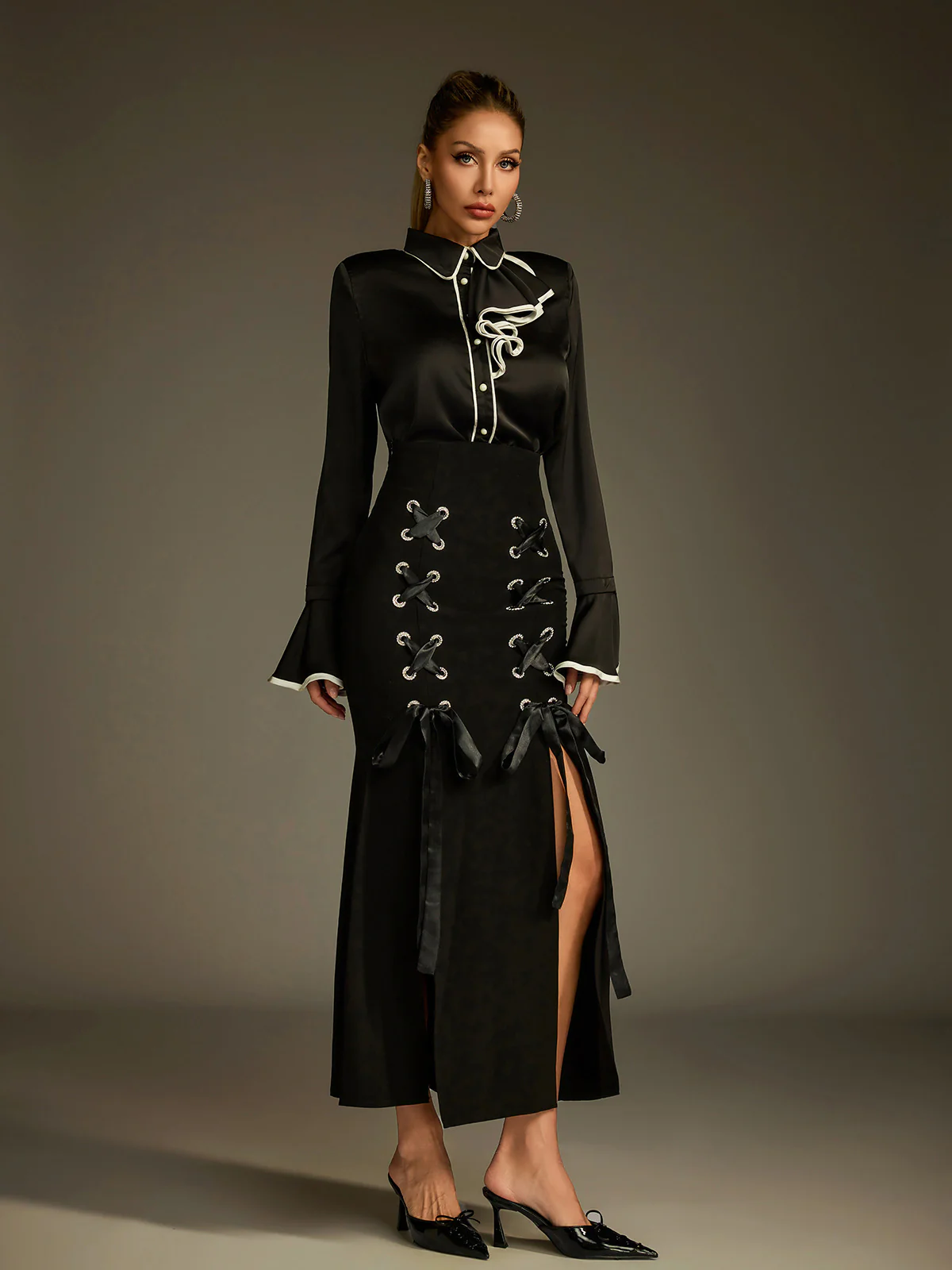 Ludwig Flare Sleeve Lace Up Skirt Set - Image 5