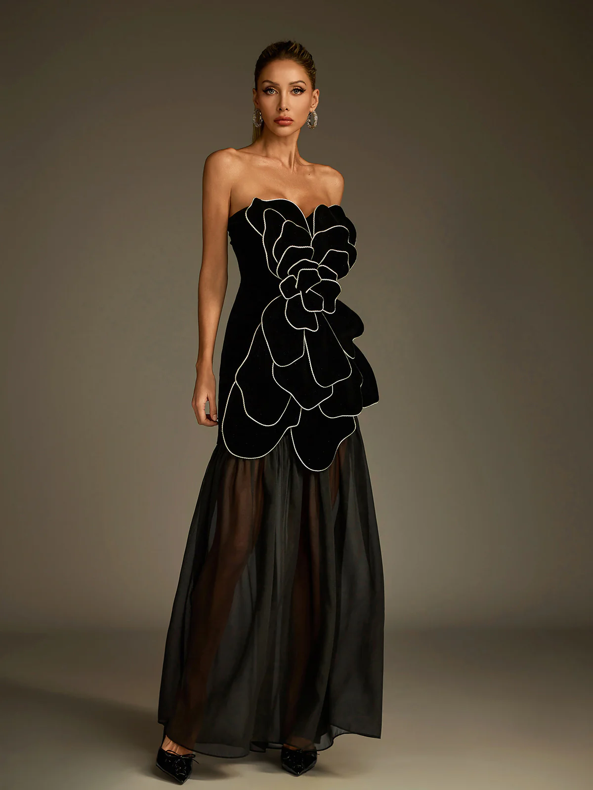Luffy Strapless Flower Mesh Maxi Dress - Image 4