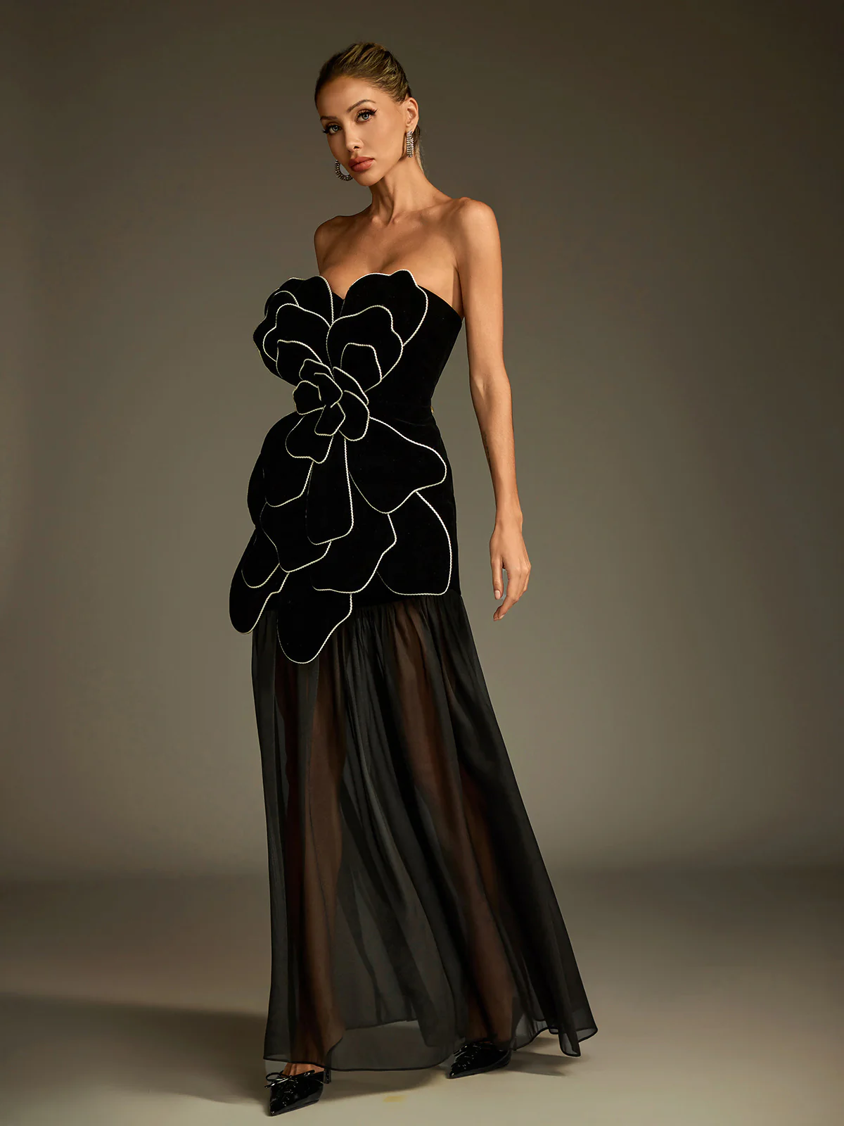 Luffy Strapless Flower Mesh Maxi Dress - Image 5