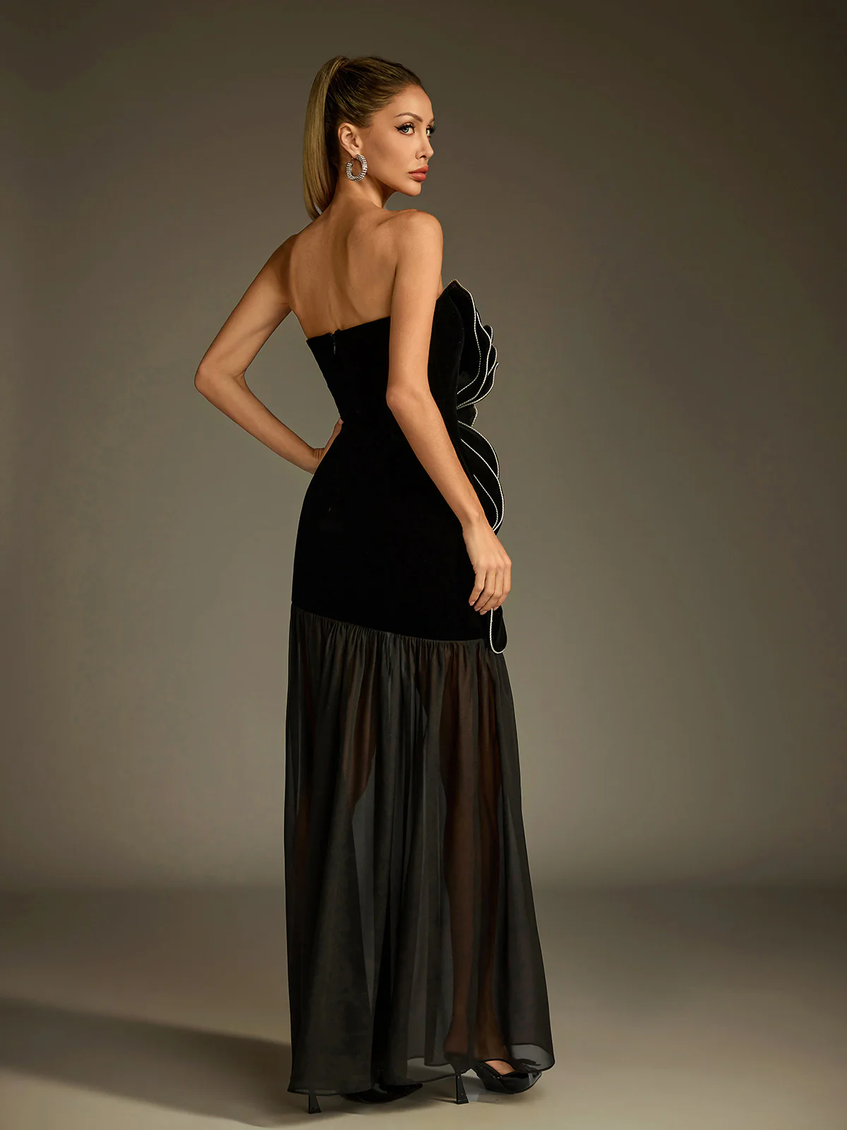 Luffy Strapless Flower Mesh Maxi Dress - Image 6