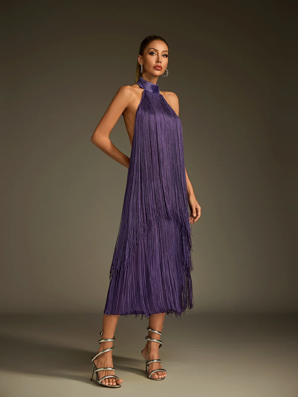 Lujayn Halterneck Fringe Midi Dress - Image 2
