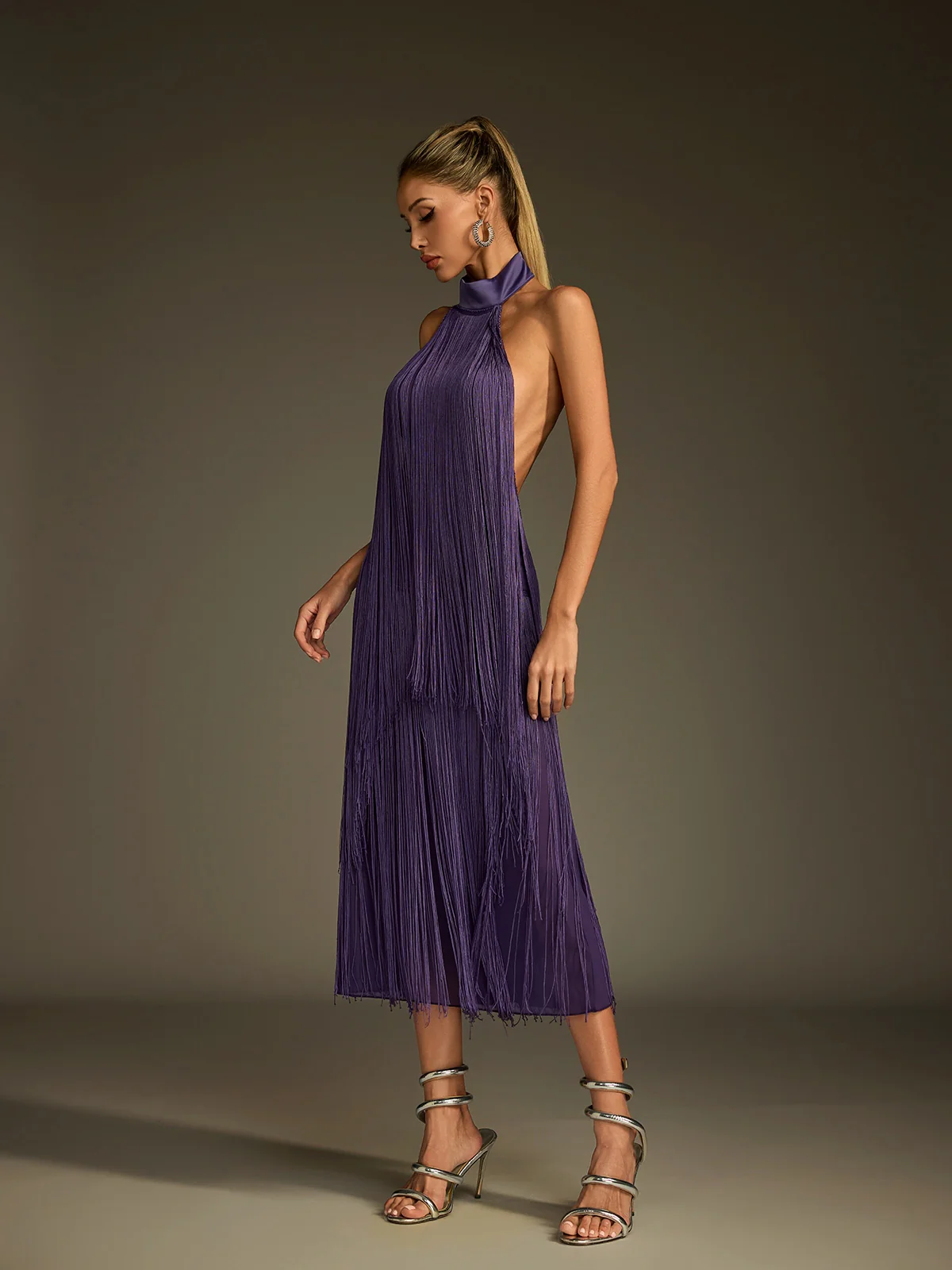 Lujayn Halterneck Fringe Midi Dress - Image 5