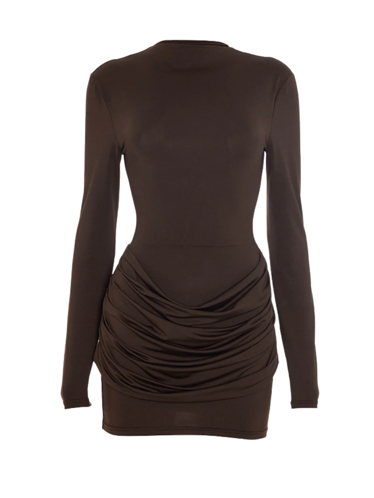 Lyubov Long Sleeve Ruched Dress In Brown - Image 5