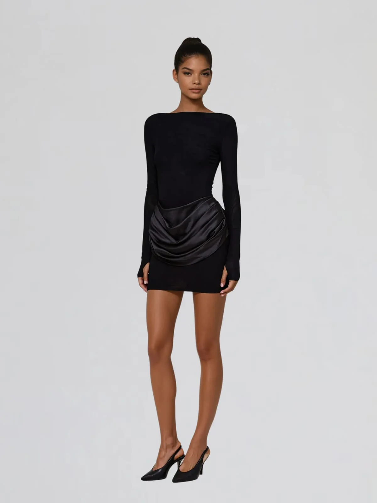 Lyusya Long Sleeve Ruched Dress In Black - Image 2