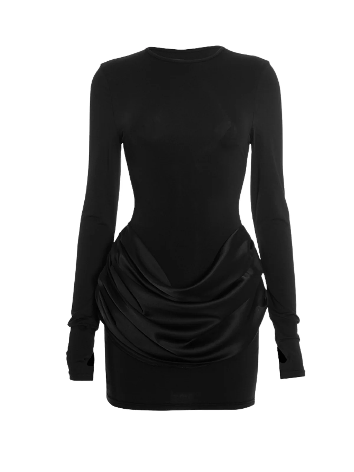 Lyusya Long Sleeve Ruched Dress In Black - Image 7