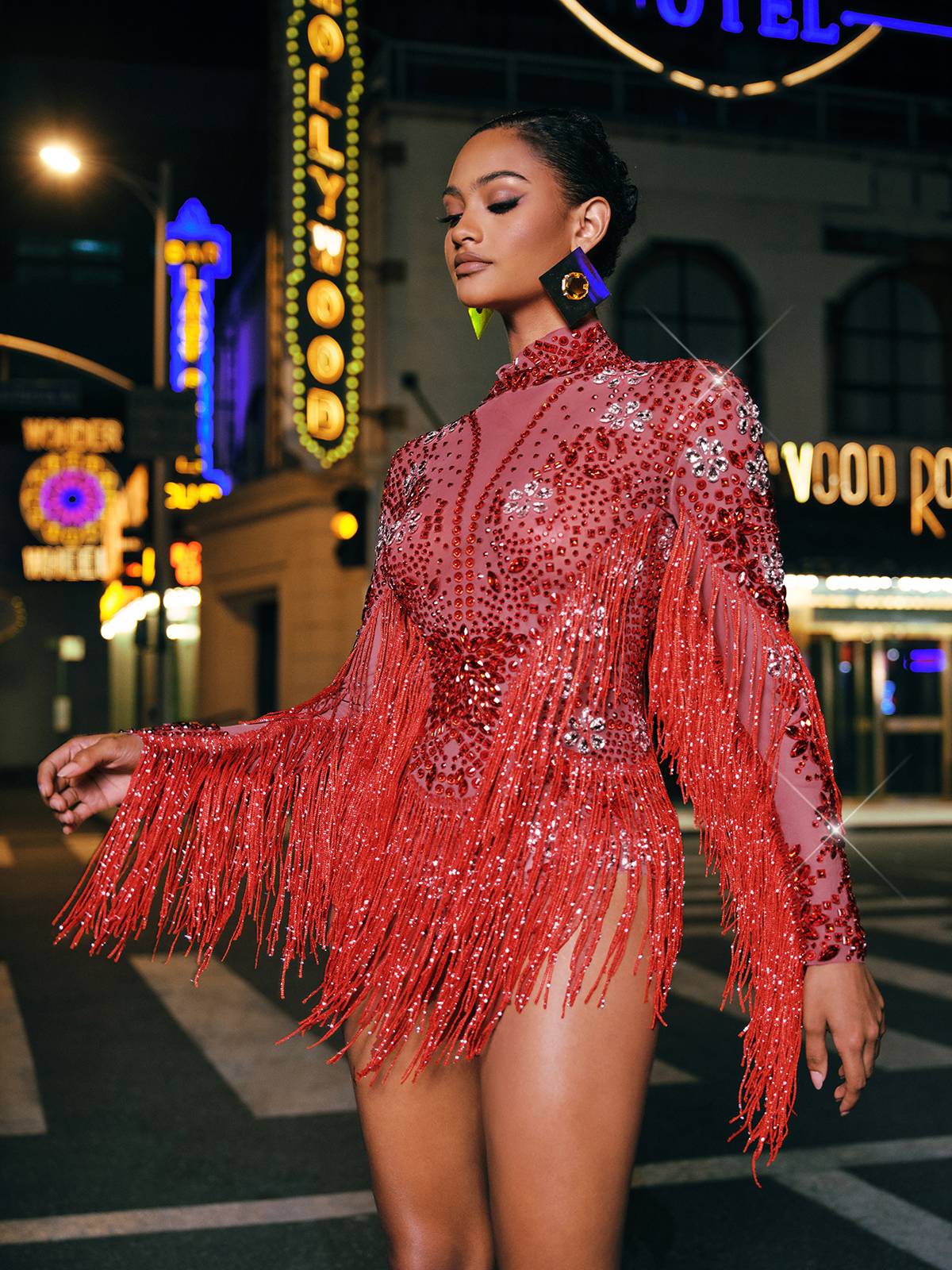 Macsen Rhinestone Fringe Bodysuit - Image 5