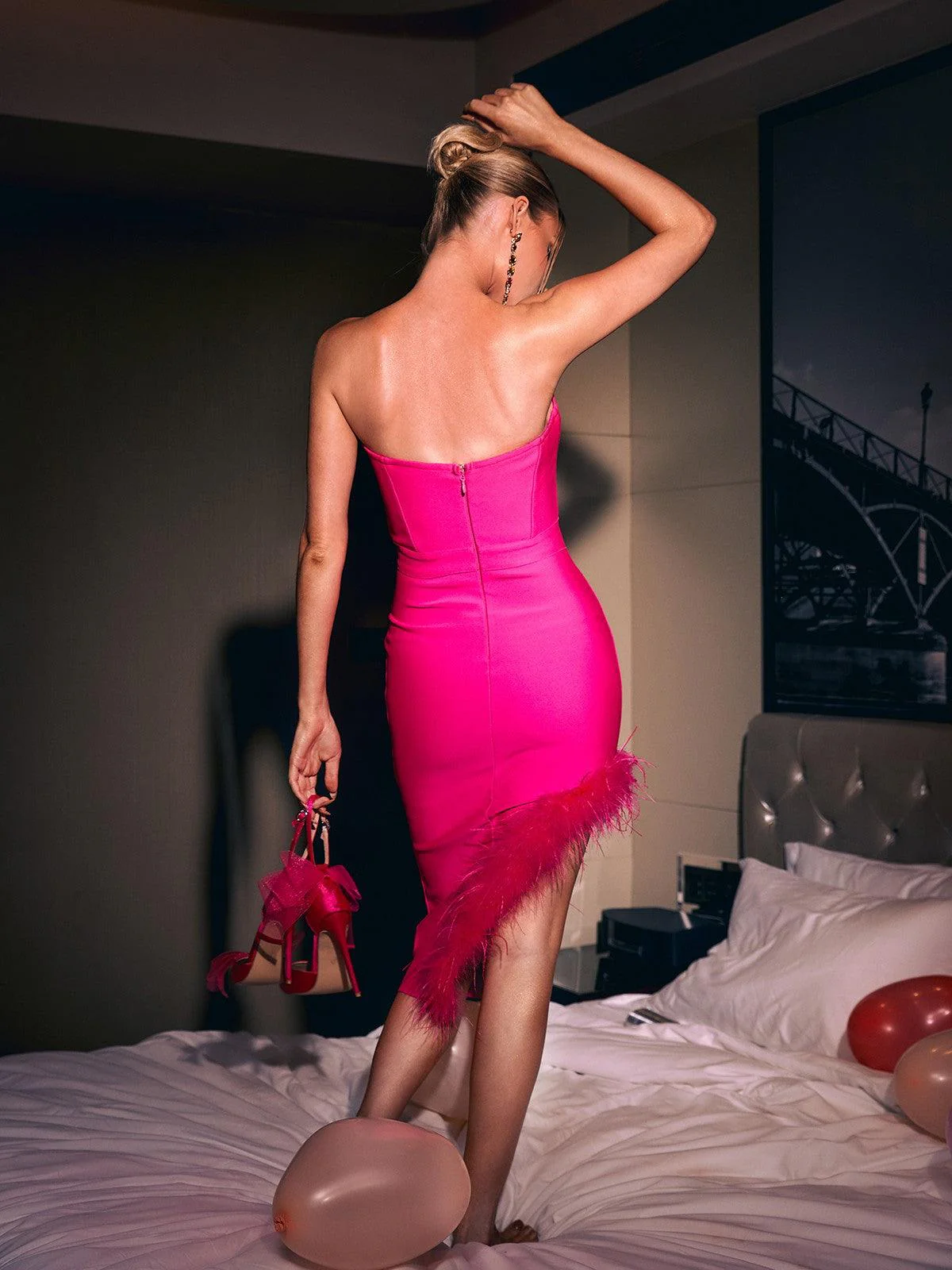 Mali Satin Bow Heels In Hot Pink - Image 4