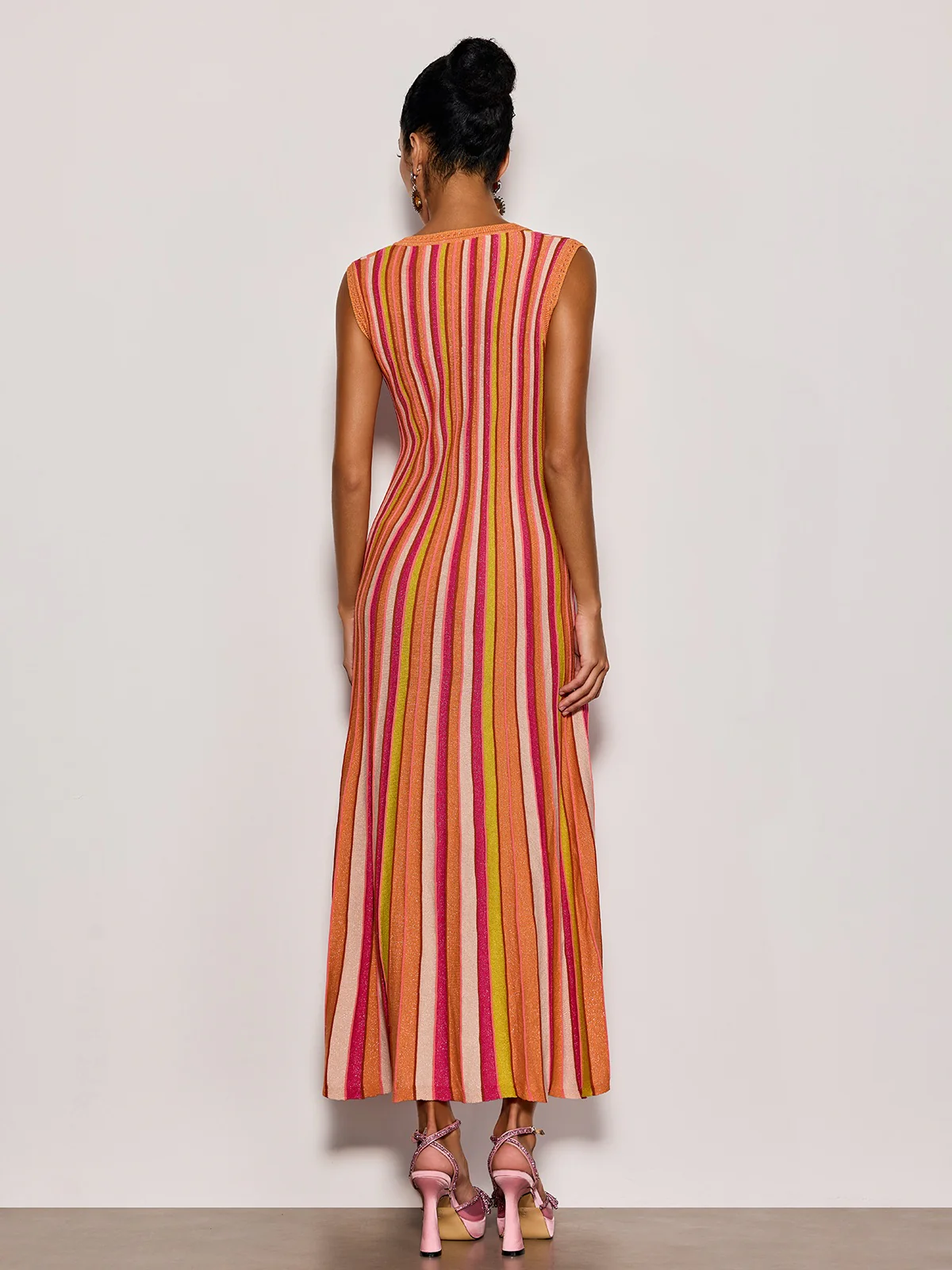 Malyxa Sleeveless Stripe Knit Midi Dress In Orange - Image 6