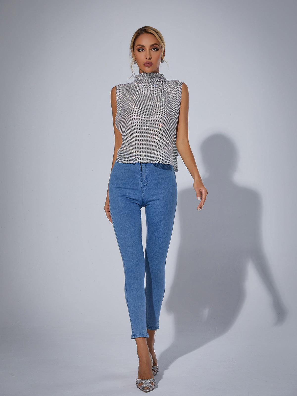 Marilyn Split Chain Chainmail Top In Silver - Image 3