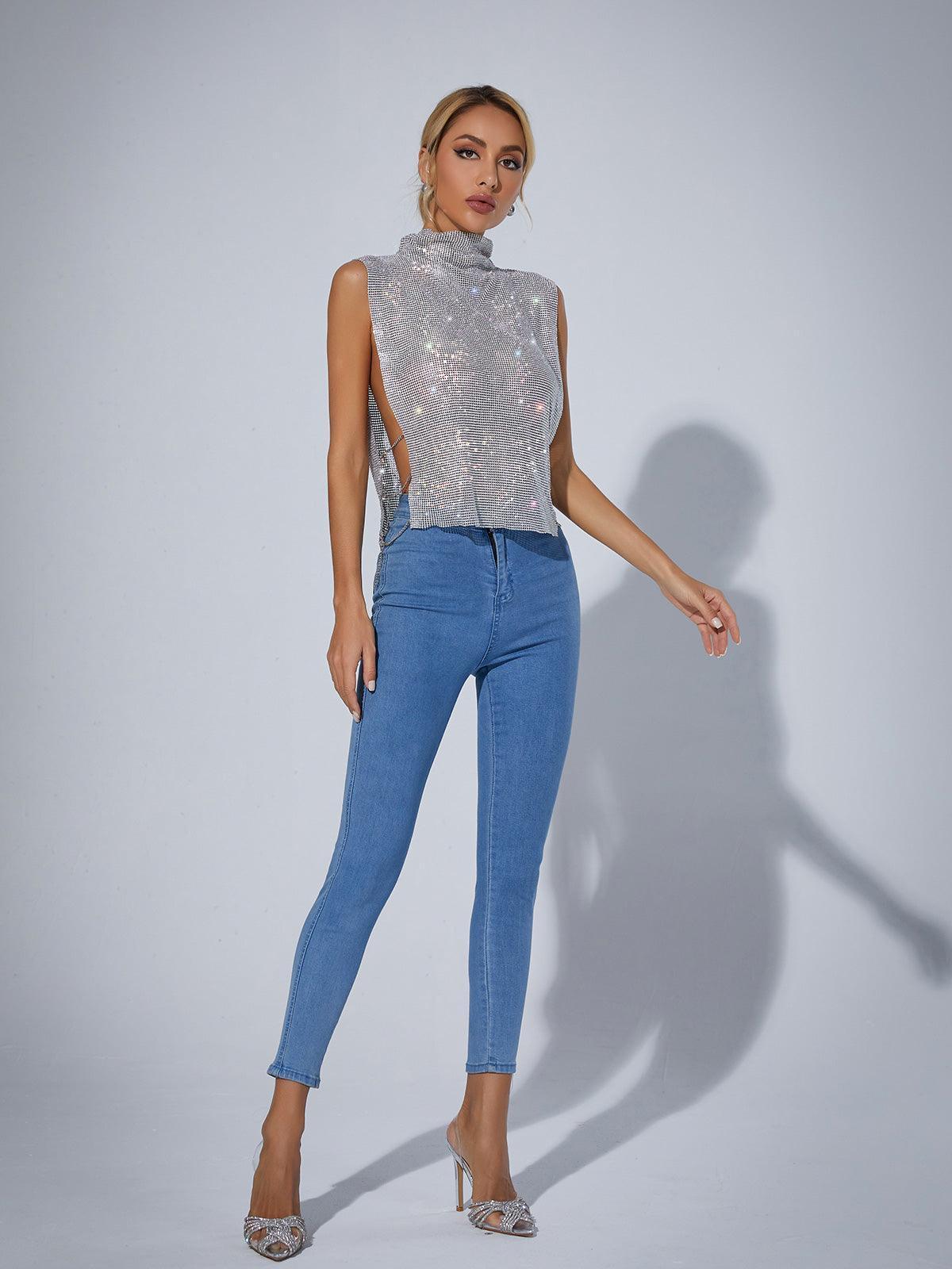 Marilyn Split Chain Chainmail Top In Silver - Image 4