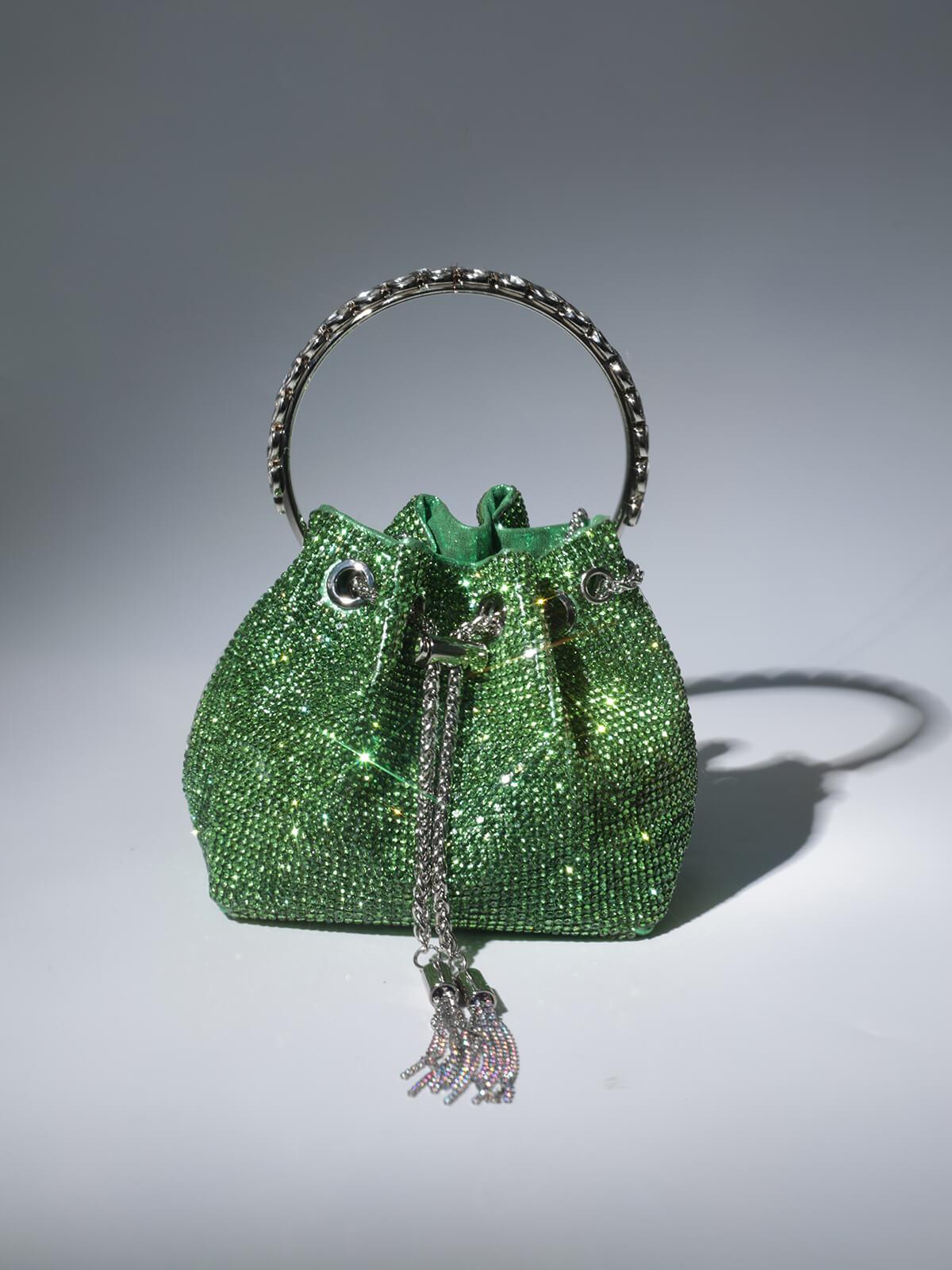 Mattea Crystal Embellished Bucket Bag In Green - Image 3