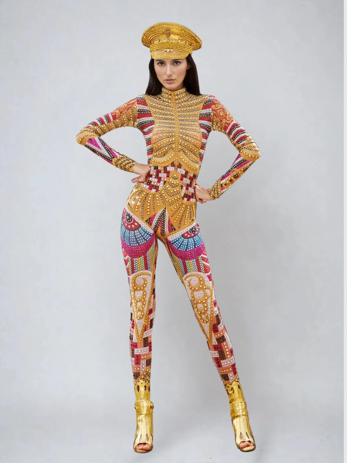 Mazra Long Sleeve Printed Embellished Jumpsuit - Image 2