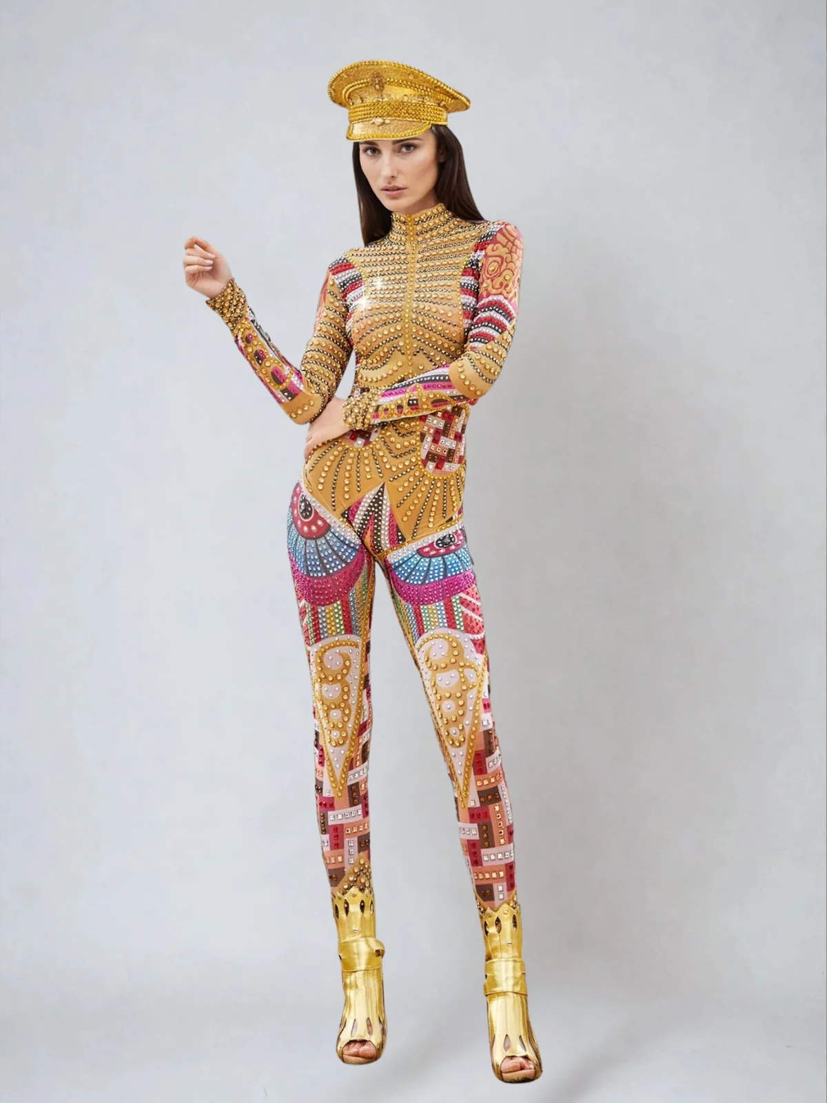 Mazra Long Sleeve Printed Embellished Jumpsuit - Image 3